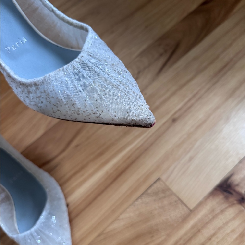 SOLD ‼️Christian Louboutin Kate Draperia 85 White Glitter Tulle Bridal Low Heel - Picture 6 of 16